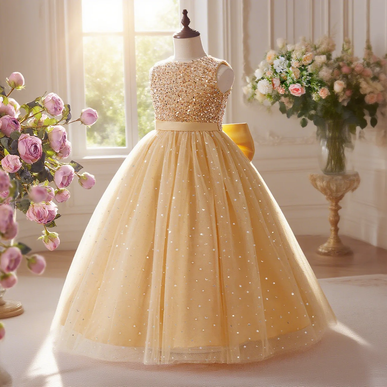 فستان الأميرة الطويل للفتيات فستان زفاف فتاة الزهور المضيف أداء البيانو فستان تول منفوش لعيد ميلاد الأطفال #1