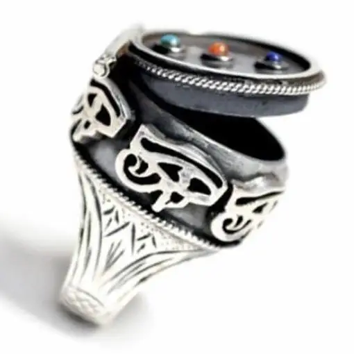 

Tee Heroes Retro Thai Silver Sle Open Top Ring with Carved Floral Design And Diamo for Men Faion Jewelry
