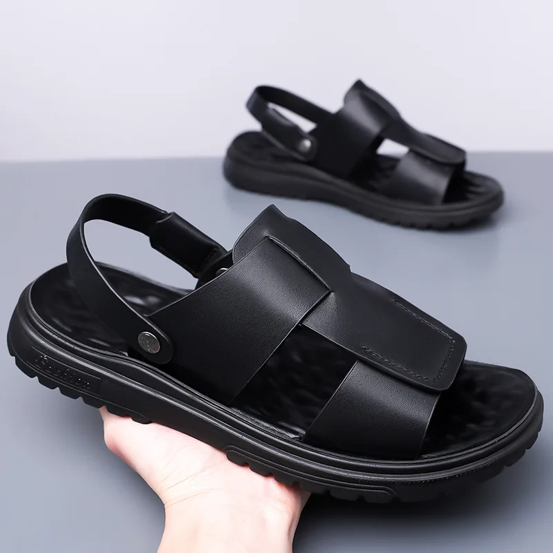 

Genuine Leather Men Sandals 2025 Summer Lightweight Man Flat Sandals Outdoor Non-slip Beach Shoes for Men Open-toe Casual Shoes
