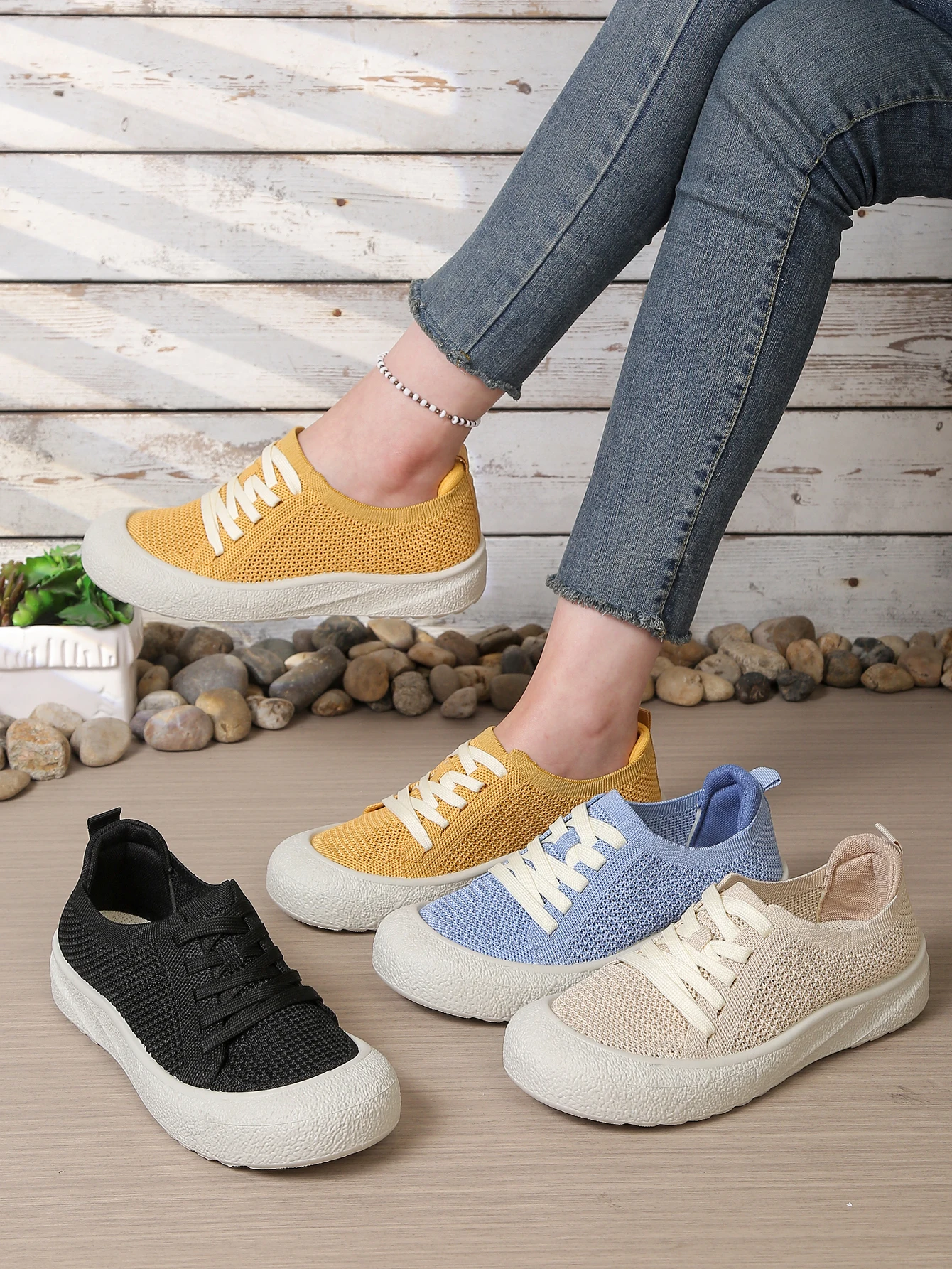 Leichte Mesh-Strick-Freizeitschuhe für Damen, atmungsaktive Slip-On-Sneaker mit weicher Sohle, bequemes Alltagsschuhwerk. – Detail 1