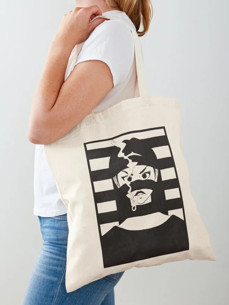 

Illustration portrait woman with shadows and smoke Tote Bag Customizable tote bag Women's beach bags custom tote bag Shopper
