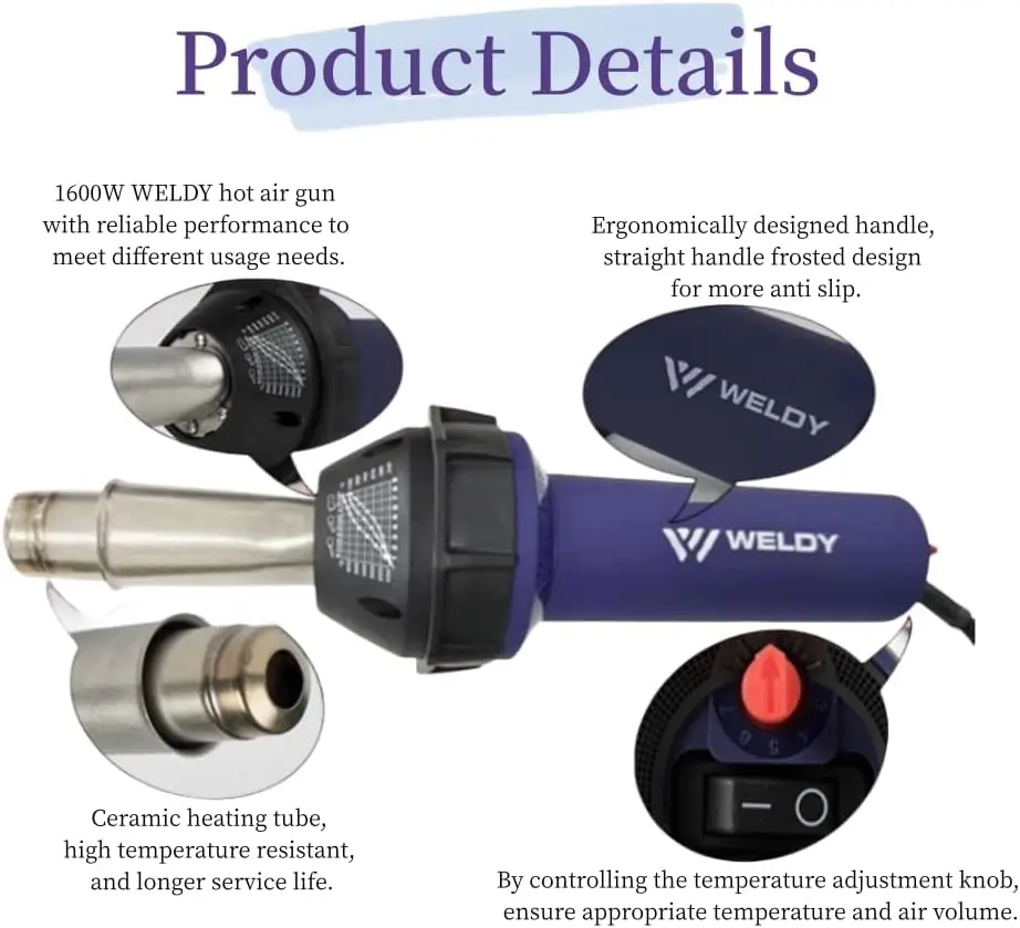 Swiss Weldy Professional 1600W พลาสติก HOT AIR GUN ปืนความร้อน Hot Blast ไฟฉายซ้อนทับ Air ปืนเชื่อมเครื่องเชื่อมปืนพกเครื่องมือ