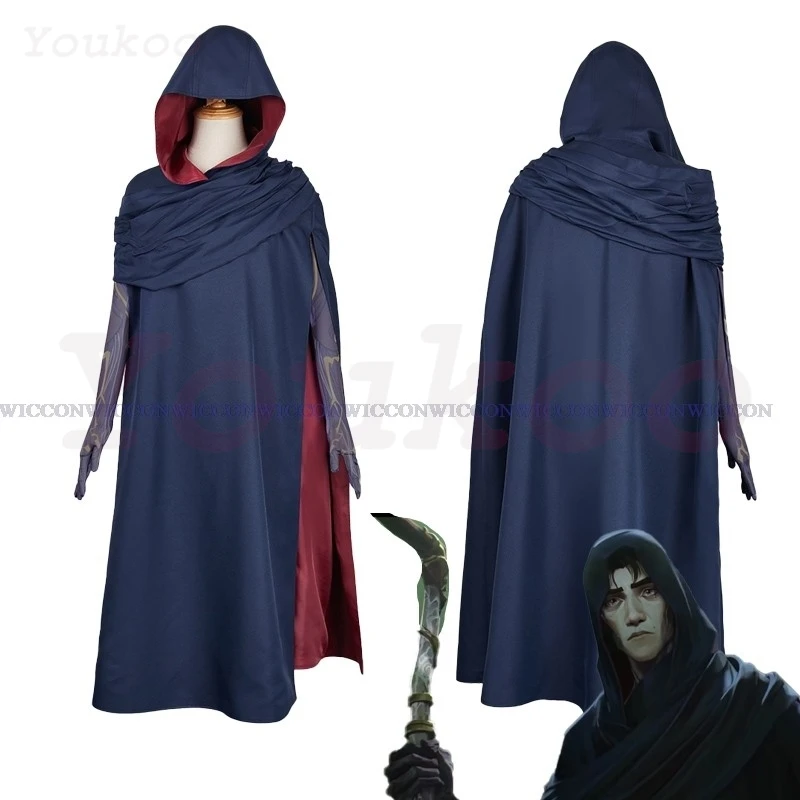 Cape Wig Hextech Outfits S2 Viktor Cosplay Costume LOL Cloak Blue Hooded Halloween Carnival Party Disguise Anime Clothes