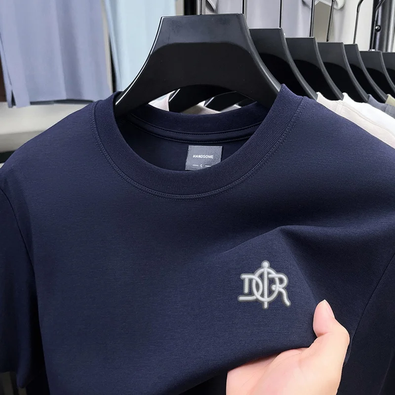 Designer-Style Herren-Print-T-Shirt, Sommer-Trend, Einfarbig, aus Baumwolle, Kurzarm, O-Ausschnitt, Lässiges, Vielseitiges Herren-Oberteil – Detail 12