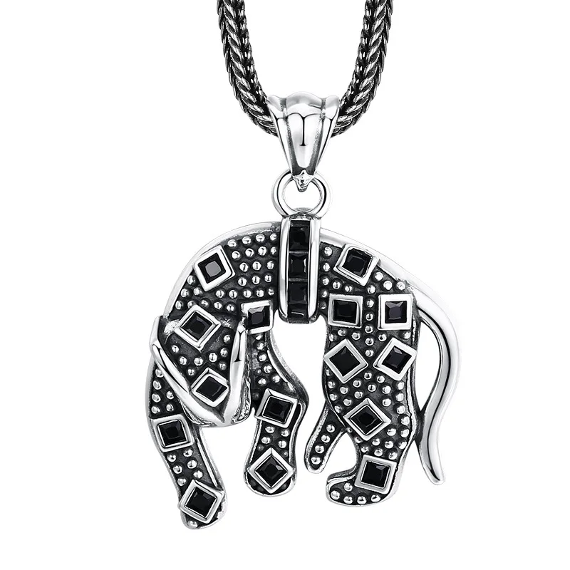 

Black Zirconia Panther Pendant - Men's 925 Sterling Silver Necklace, Antique Oxidized Jewelry