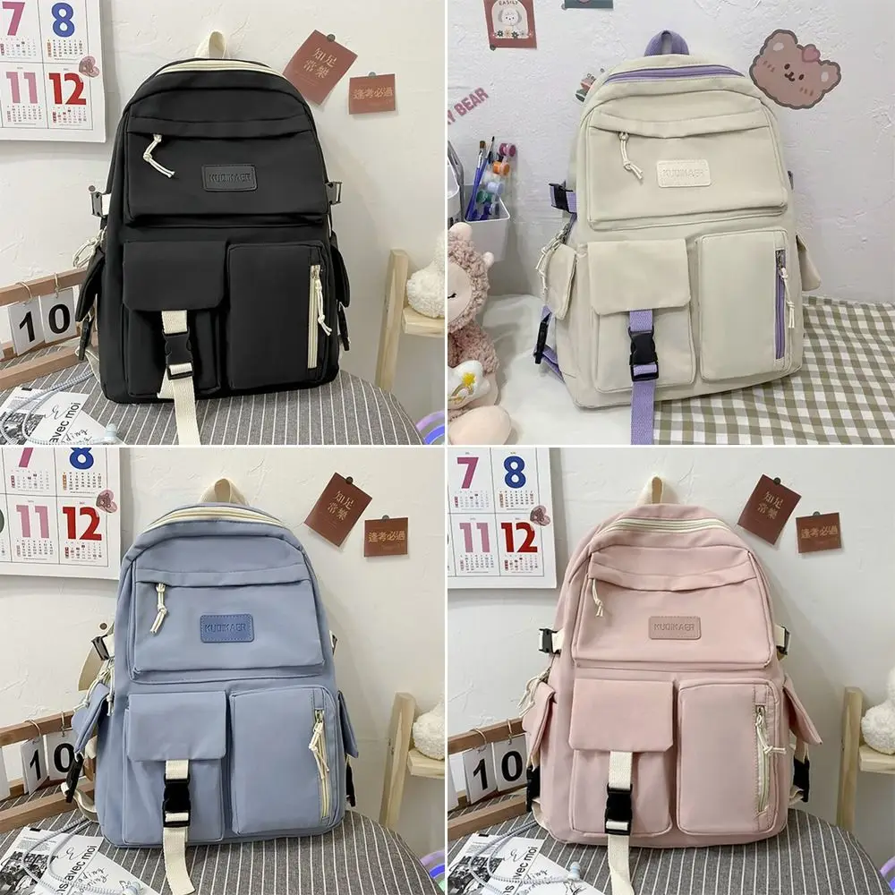 Simple Nylon Backpack Large Capacity Korean Color School Bag Casual Breathable School Rucksack Students