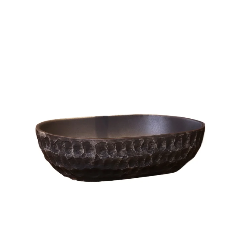 

Винтажная настольная раковина с каменным узором, овальная керамическая раковина, китайская антикварная креативная раковина