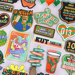 Carnival Kruikenstad Emblem Green & Orange Embroidery Patches For Clothing Applique Celebration Gift Iron On Patch On Clothes
