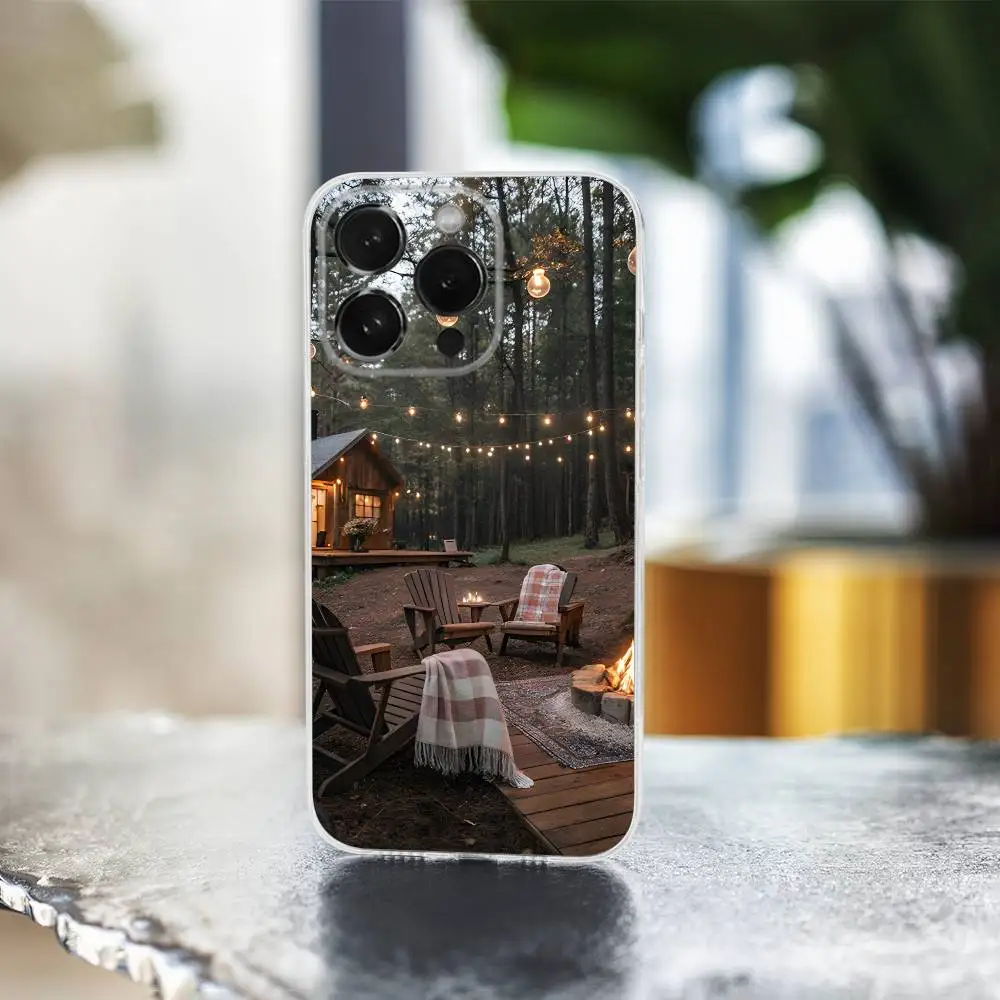 Funda de teléfono para acampar al aire libre de montaña para iPhone 16,15,14,13,12,11 Pro,Max,Plus,X,XS,XR,SE,Mini cubierta suave transparente