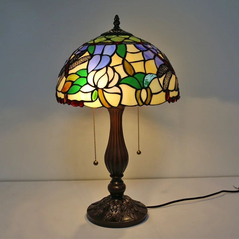 Dia30cm americano pastoral vidro rosa candeeiro de mesa quarto sala estar tiffany iluminação lâmpada mesa
