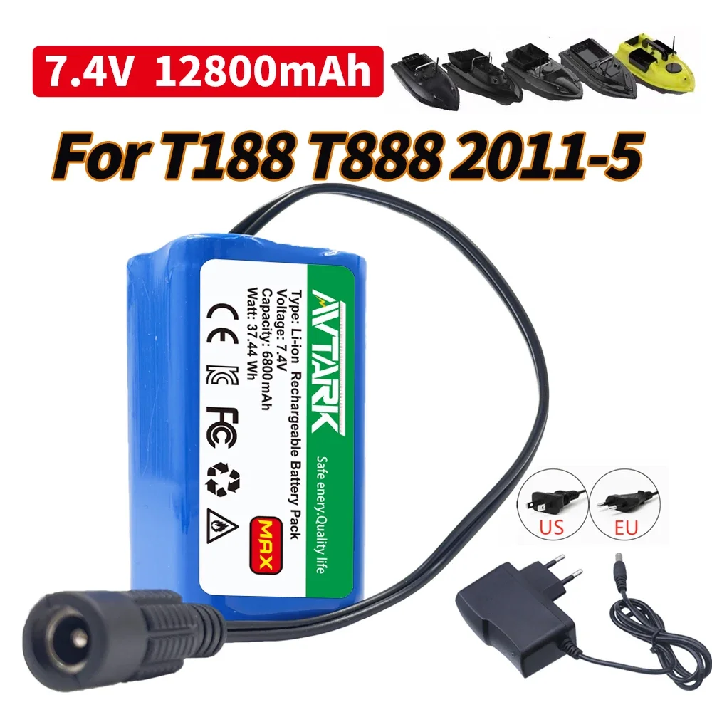 7.4V 12800Mah 6800Mah Battery For T188 T888 2011-5 V007 C18 H18 V18 D18B FX88 Remote Control RC Fishing Bait Boat Battery Parts