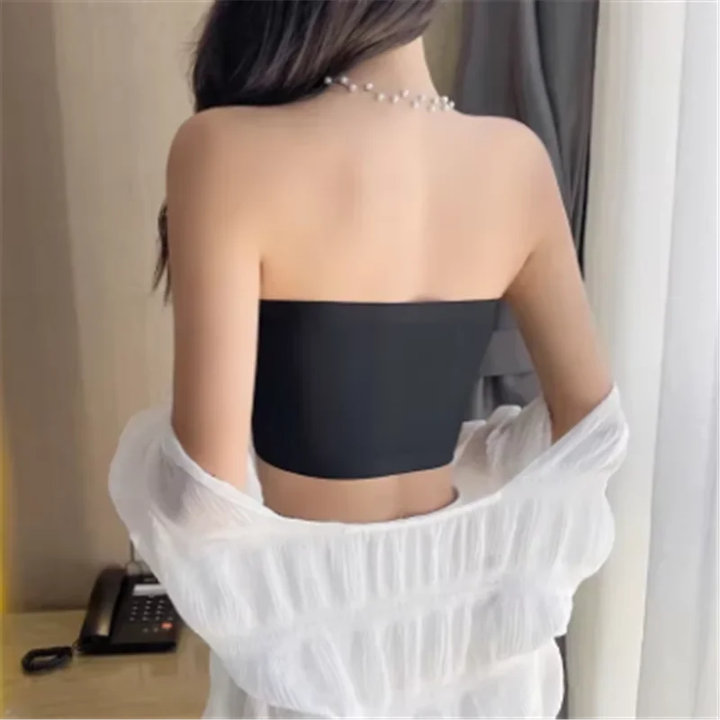 Summer sexy tube top women's strapless push up bra underwear ice thin seamless word suspender black and white bra top