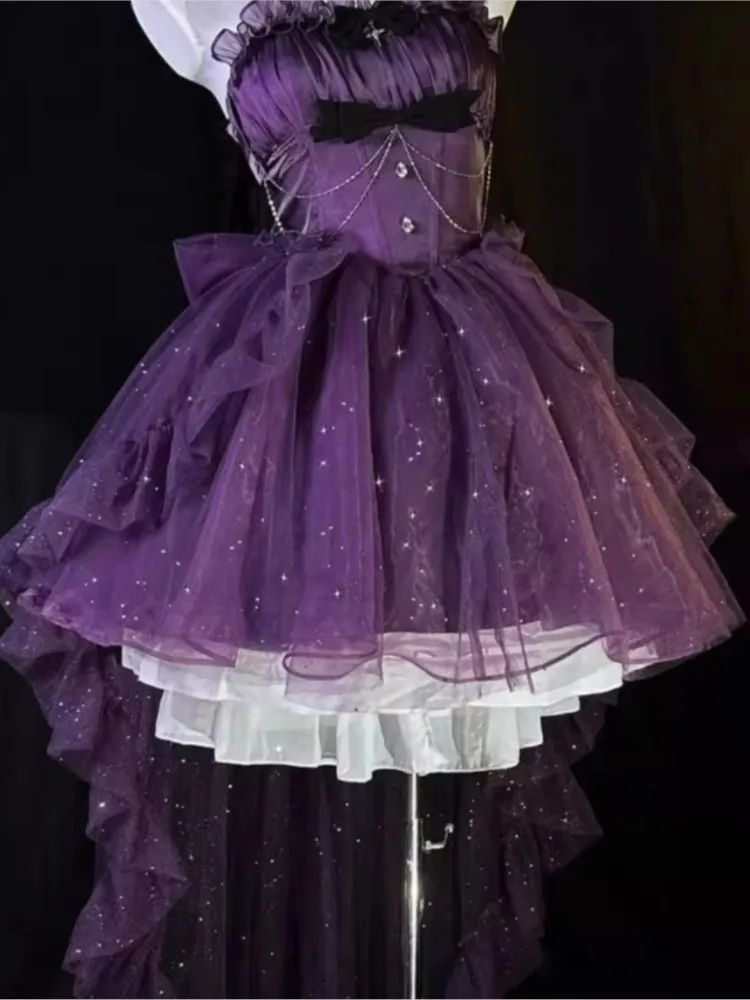 Purple Light Formal Dress Cute Thin and Glittering Trailing Pettiskirt