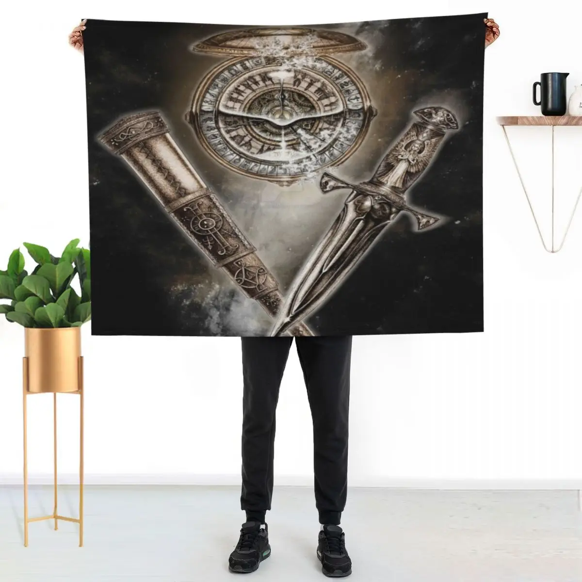 

Golden compass knife and glass Throw Blanket Plush Fuzzy Cozy Blanket for Couch Sofa