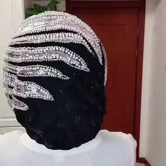 Phoenix‑tail style headband hat, wide elastic hair‑covering beanie for women, decorative hat for home and outdoor use