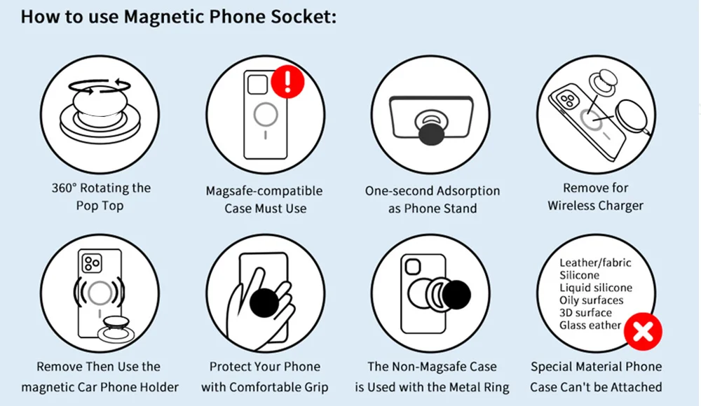 Grippopso Magnetischer, zusammenklappbarer Handy-Griff für Samsung, Halter, Sockel, Tasche für iPhone 52, magnetisch, sicher, Ring, Finger, erweiterbar – Detail 3