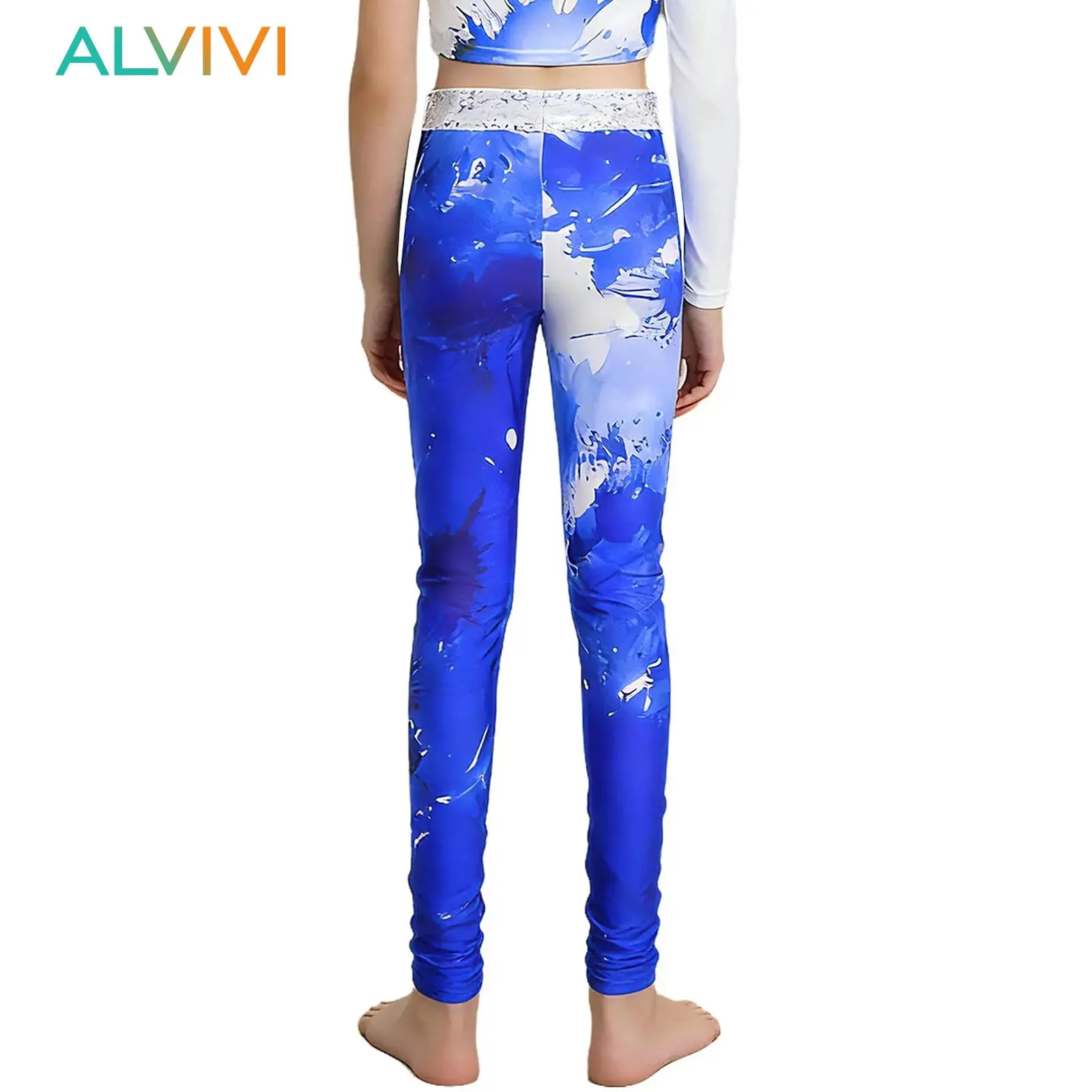 

Kids Girls Printed Gymnastics Figure Skating Ballet Dance Performance Costume Athletic Ballet Dance Pants Shiny Sequins Leggings