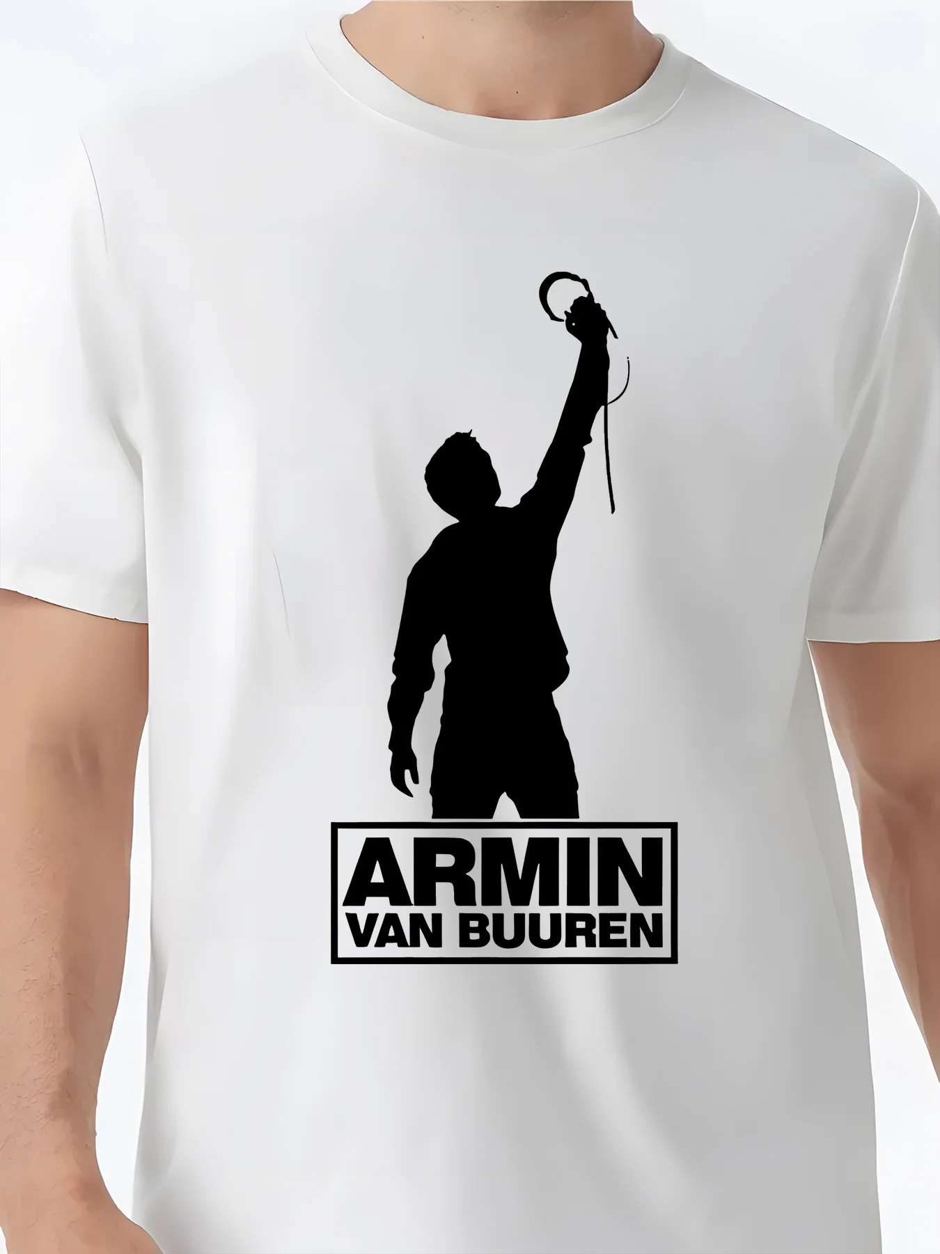 

1pc Armin Van Buuren Graphic Tee, Men'S Casual Crew Neck T-Shirt, Polyester Knit Fabric with Slight Stretch, Alphabet Pattern