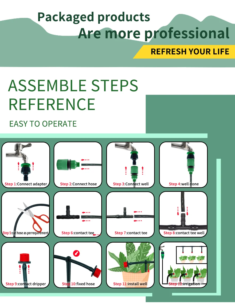 OASIS 50M-5M DIY Tropfbewässerungssystem Automatische Bewässerung Gartenschlauch Micro Drip Bewässerungssets mit verstellbaren Tropfern – Detail 3