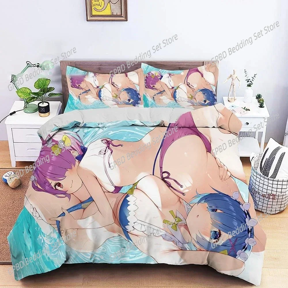 Anime Re Zero Ram Rem 3D Bedding Set Duvet Cover Pillowcases Single Twin Full Queen King Size Home Decor Quilt Boys Gift