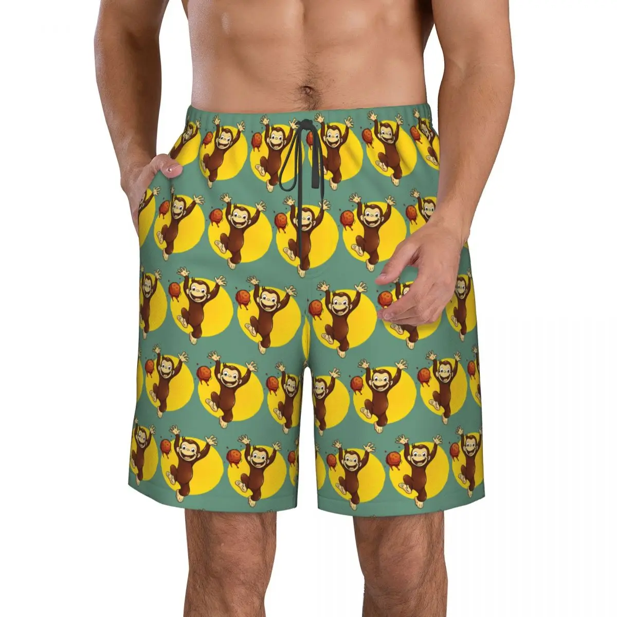 

Curious George Monkey Happynes Trunks Beach Board Shorts Casual Quick Dry Swim Summer Men Pants
