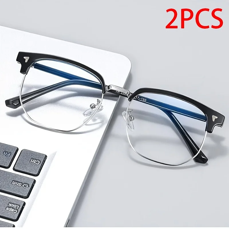 2PC Women's Personalized Trendy Box Natural Glasses Unisex Metal Frame Glasses Dark Style Retro College Style Fashion Glasses