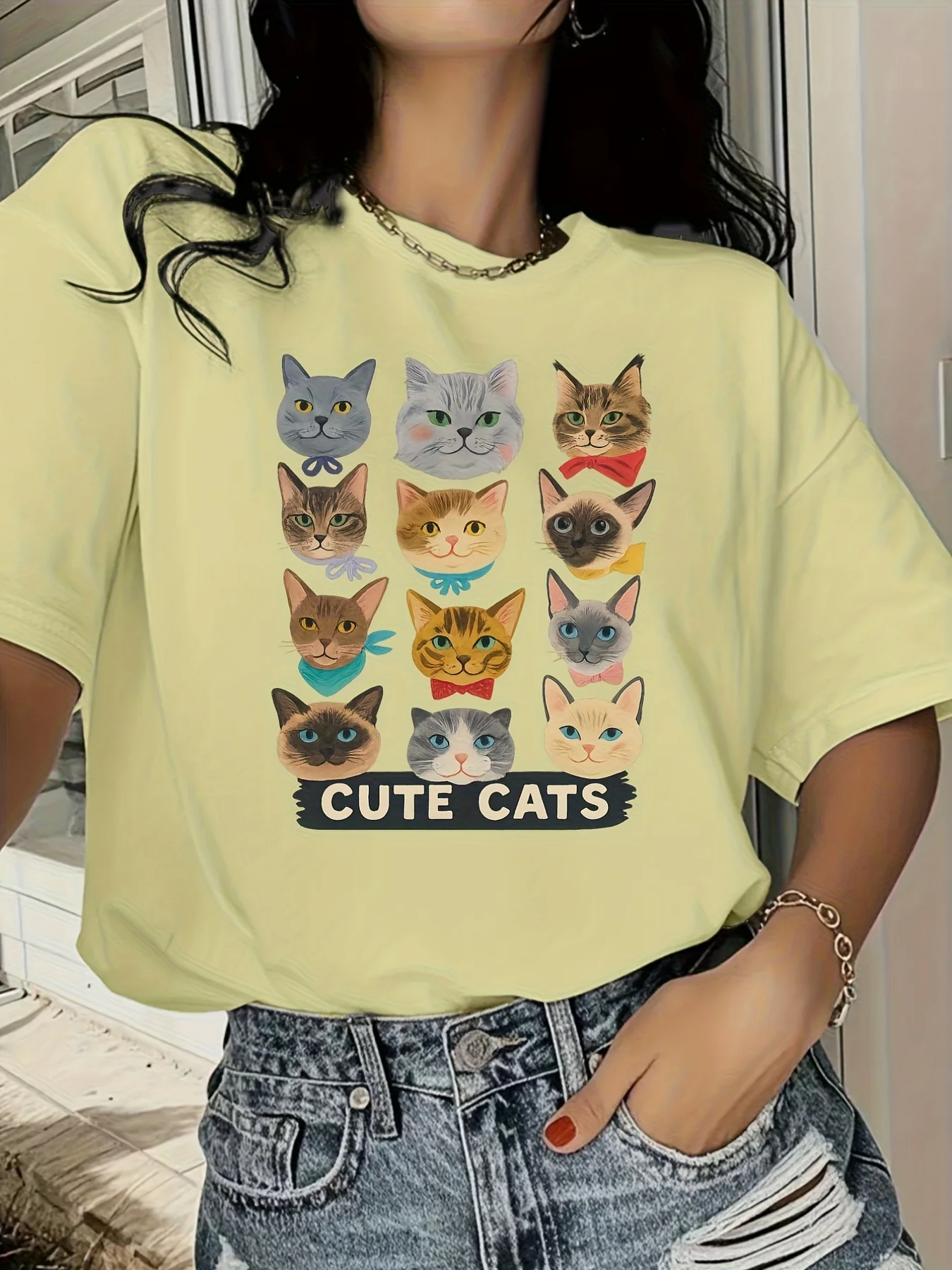 

Футболка, летняя модная базовая футболка с ручной росписью и принтом, женская повседневная футболка с 0-образным вырезом и короткими рукавами, большой топ, пуловер