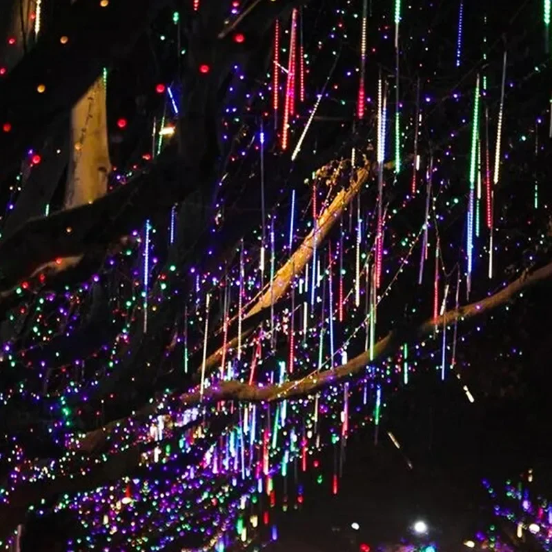 USB Falling Meteor Lights LED String Warm White Blue Colorful 30CM8Tubes 50CM8Tubes IP54 Waterproof 8 Modes Festival Yard Decor