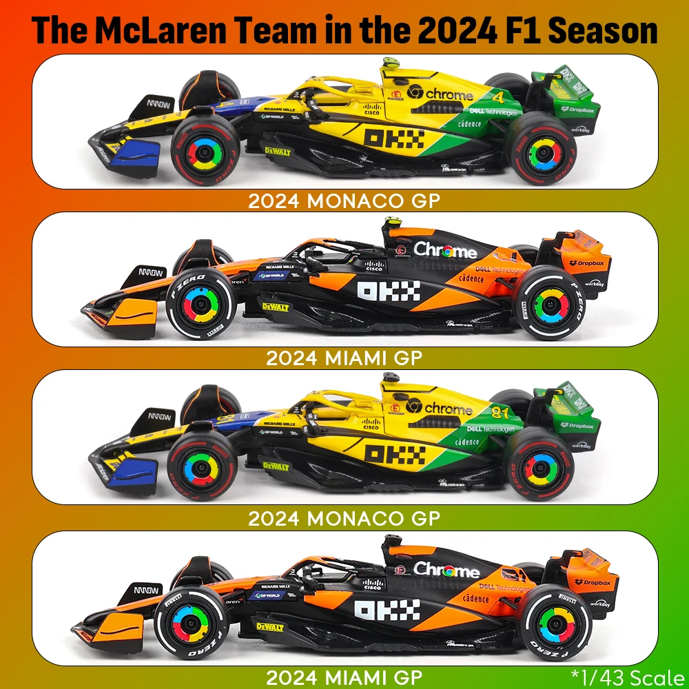 bburago-1-43-f1-mclaren-2022-2023-2024-mcl36-mcl60-mcl38-4lando-norris-81oscar-piastri-liga-carro-fundido-modelo-brinquedo-colecionavel