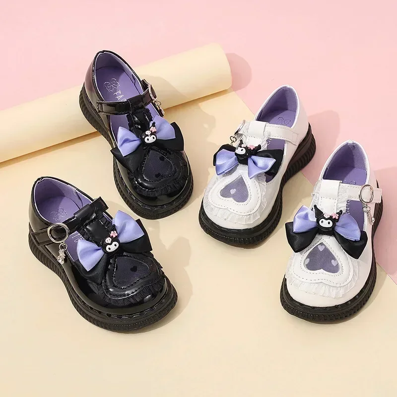 New Sanrio Kawaii Kuromi Cool Princess Soft Sole Mesh Leather Shoes Sweet Cute Cartoon Girl Children\'s Gift Anime Accessories