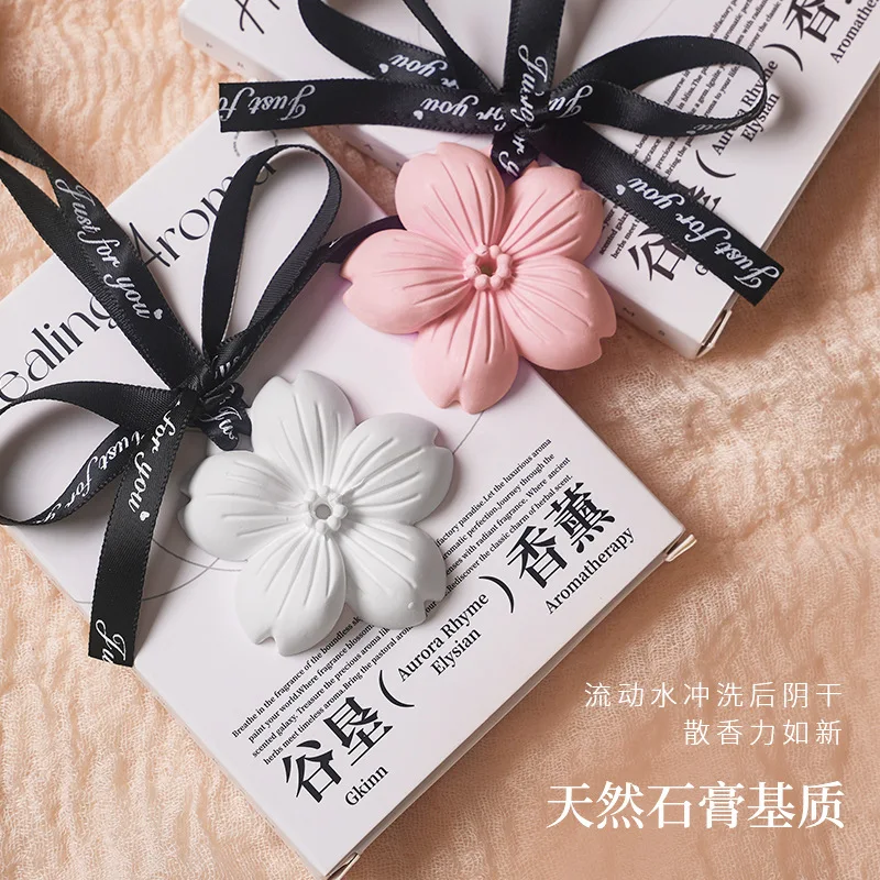 Cherry Blossom Scented Pendant Wardrobe, Long-lasting Car-mounted Gypsum Sheet Scented Pendant White Tea Blue Wind Chime Scented