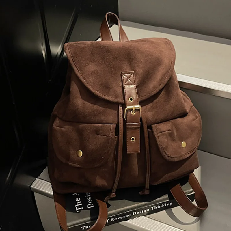 

Casual Retro Suede Women Backpacks Large Capacity Kids Backpack for Boy School Bags Travel Backpacks Designer Bag Mochilas Mujer
