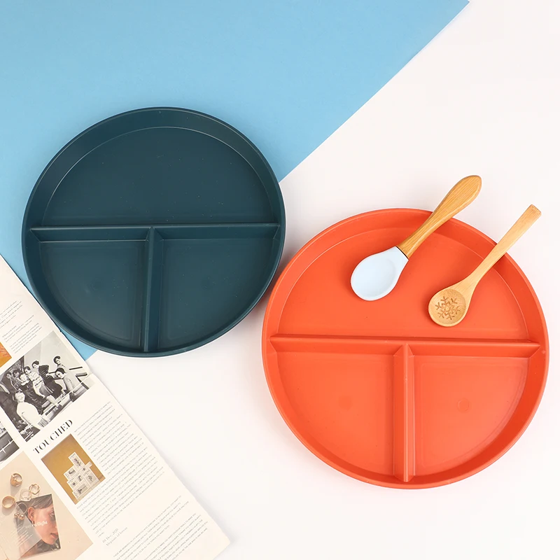 1 Pc Divided Dish In 3 Diet Reusable Round Dinner Plate Kitchen Dinnerware Portion Plates For Adults 3 Compartments Microwave