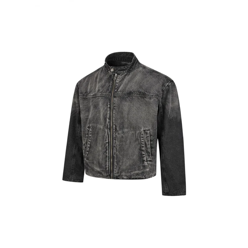 سترة من قماش الدنيم ذات ياقة ثابتة سهلة النجاح للرجال سترة سميكة من القطن الأسود المغسول