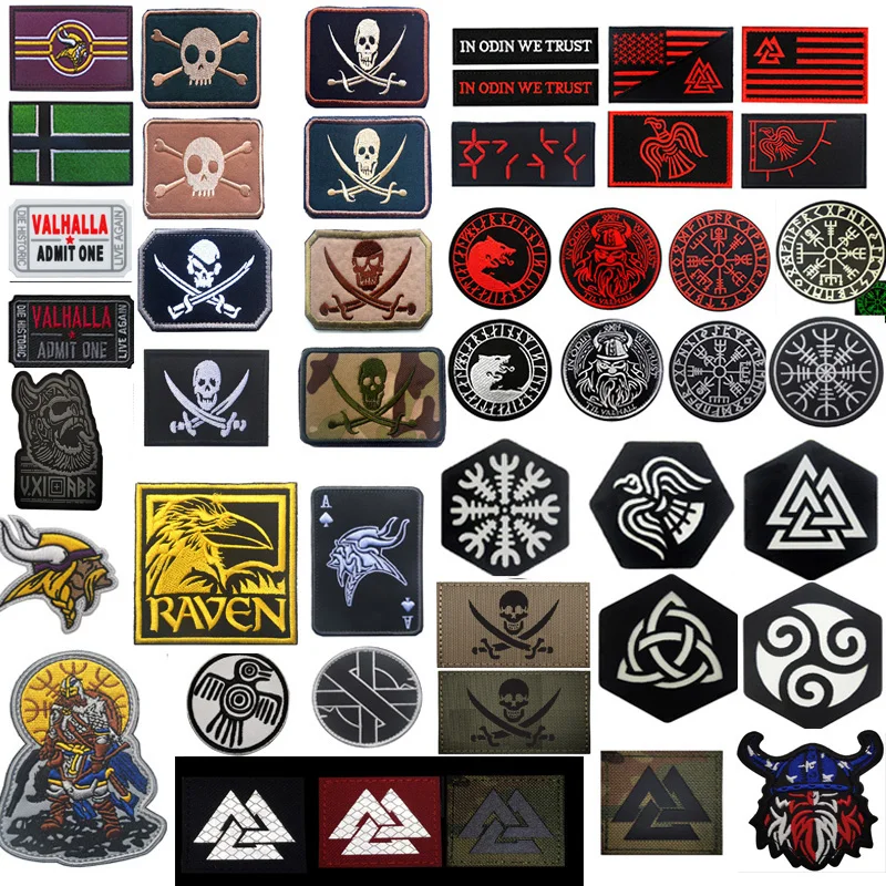 Valknut Valhalla Tactical Vikings IR Infrared Reflective Patch Raven Odin Symbol Blackbird  Military Badge Appliques