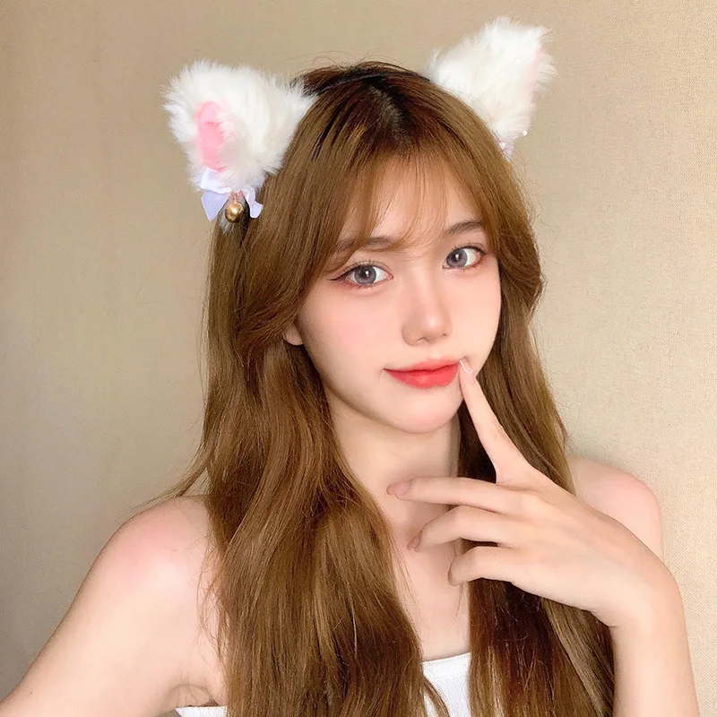 

Cute Plush Cat'S Ears (Steamed Cat-Ear Shaped Bread) With Bell Hair Hoop Fox Ears Role Play Party Dance Anime Hair Accessories