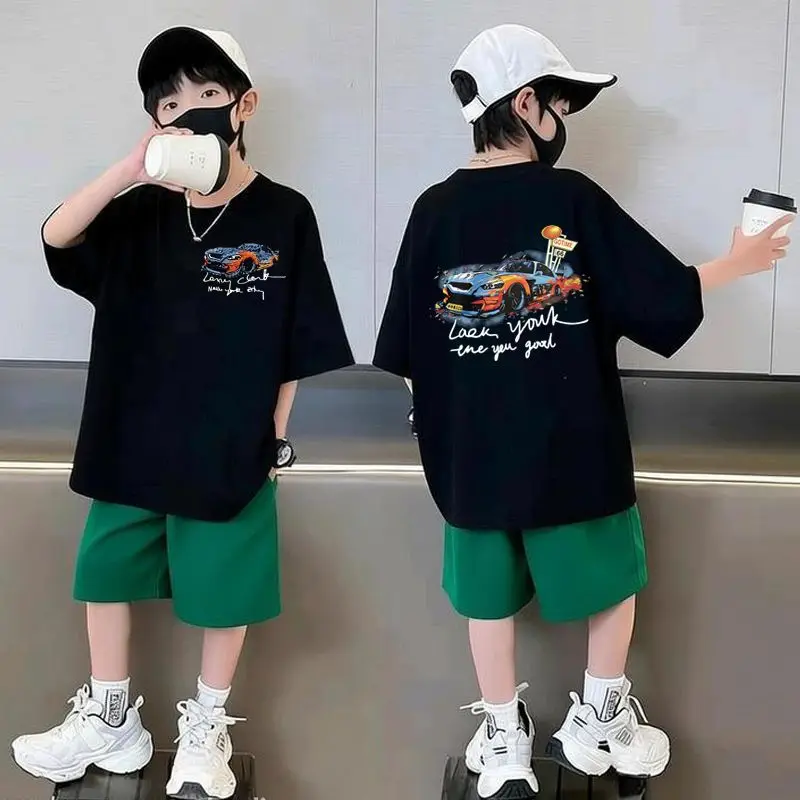 2026 Fashion Kids Boys Clothes Sets Summer Car T-Shirt + Shorts 2PCS Outfits Sport Children Clothing Teen 6 8 10 12 14 Years