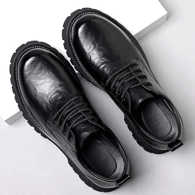 Men Casual Shoes Fashion Brand Sneakers Men Genuine Leather Shoes Black Breathable Business Lace-Up Men Shoes
