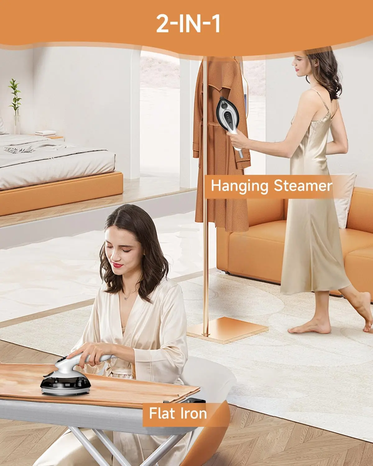 Portable 1100W Steam Iron, 20g/min, 120ML Tank, Fast Heat Up, Ceramic Soleplate, 5.8FT Cord