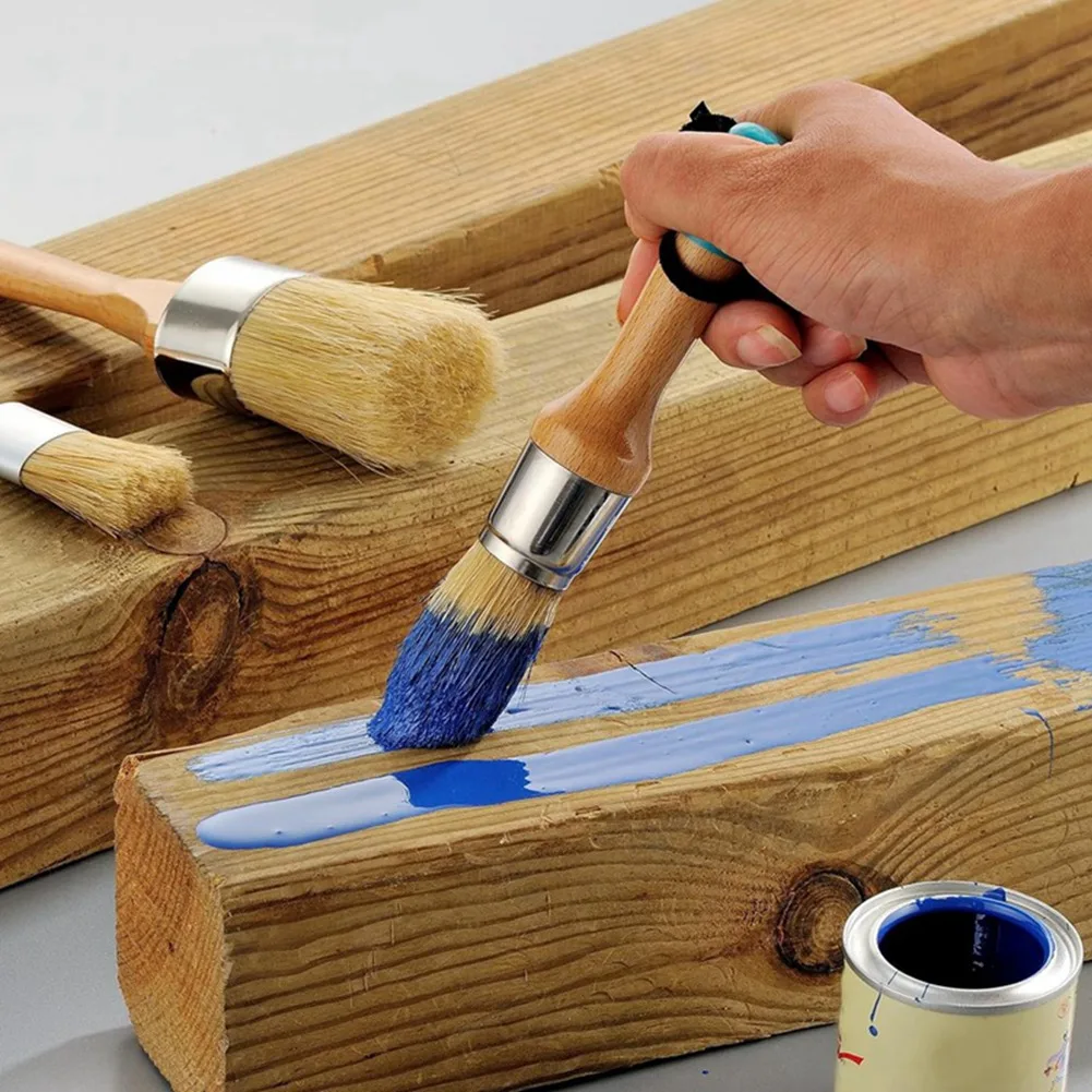 AEE8-Pinceles para pintura a la tiza para muebles, juego de pinceles redondos, pincel para cera, pinceles para plantillas, 1 pincel ovalado y 3 pinceles redondos