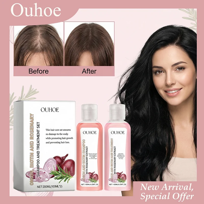 

Набор шампуня и маски OUHOE 200 мл с луком, биотином и розмарином, стимулирует рост волос, смягчает жесткие волосы, укрепляет кожу головы.