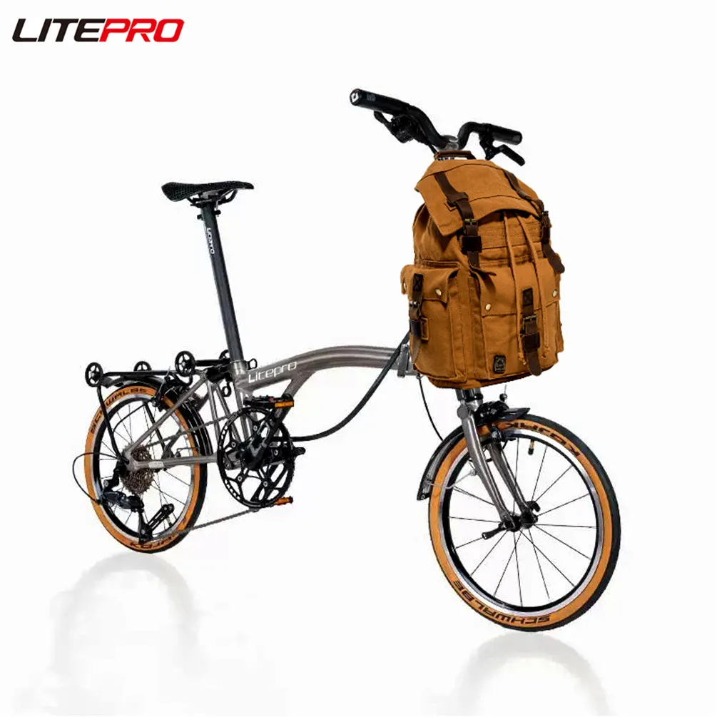 Litepro For Brompton Bicycle Large Capacity Outdoor Travel Rucksack Vintage Leather Canvas Camping School Backpack