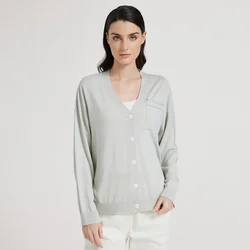 BC1079 high-quality luxury women's V-neck long sleeved knitted cardigan spring 30% silk 70% wool sweater