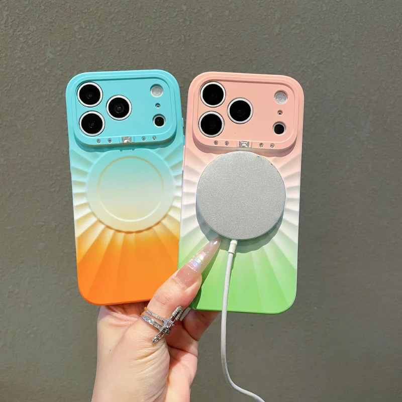 Coque de téléphone à motif étoile à six branches et à trois tons, avec cadre de lentille en forme de diamant, compatible MagSafe, pour iPhone 17, 16, 15, 18 Pro Max.