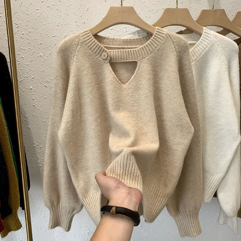 Autumn And Winter Fashion New Soft Korean Style Solid Color Crewneck Sweater Women Careful Machine Design Pullover Loose Top Pop