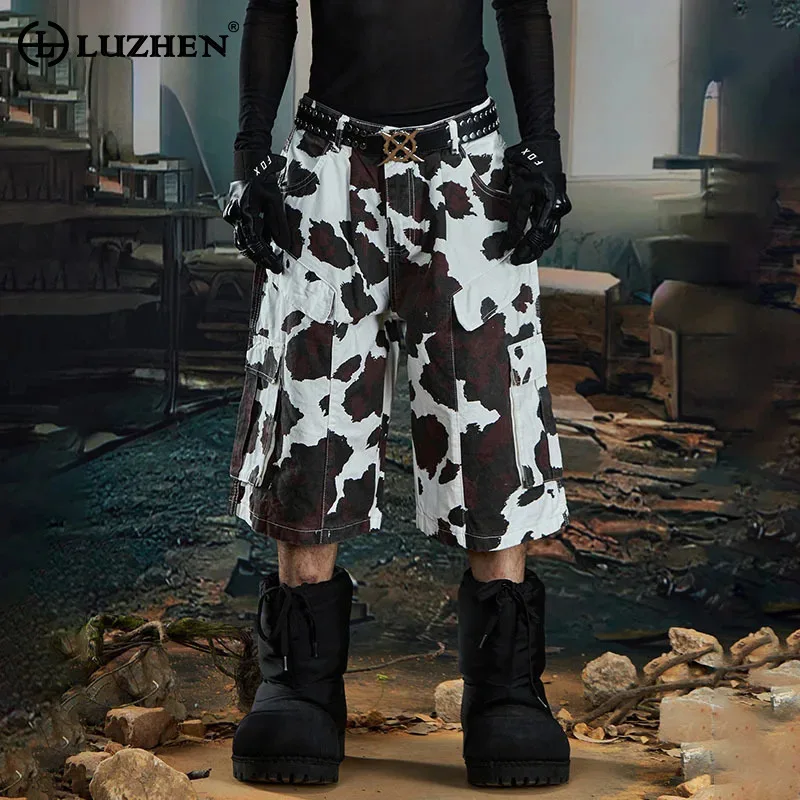 

LUZHEN 2025 Summer Fashion Color Contrast Printed Straight Denim Cropped Pants Men's New Street Casual Male Jeans Clothes JY3300