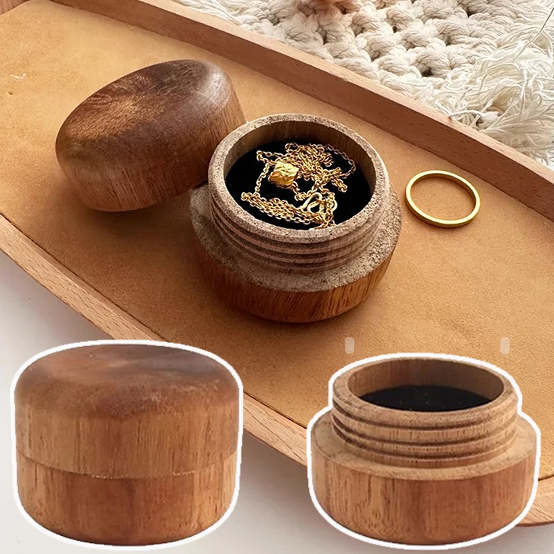 

New Wood Ring Box Wedding Proposal Engagement Round Wood Ring Box Jewelry Storage Box Portable Solid Wood Ring Box