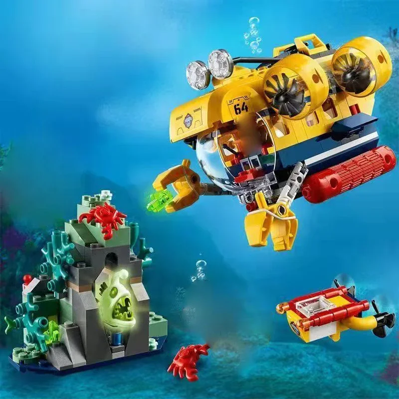 60264 City Ocean Exploration Base Deep-sea exploration submarine giant ship Children\'s assembled building block toy gift