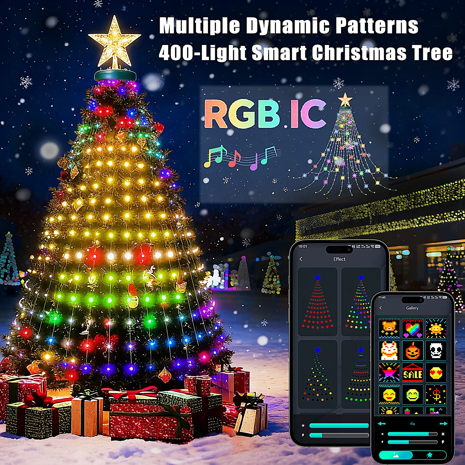 أضواء شجرة عيد الميلاد 400 LED 2.1 متر أوضاع إضاءة متعددة، زينة عيد الميلاد القابلة للتعتيم والتي يمكن التحكم فيها بمؤقتًا ومقاومة للماء (متعددة المساعدة) #1