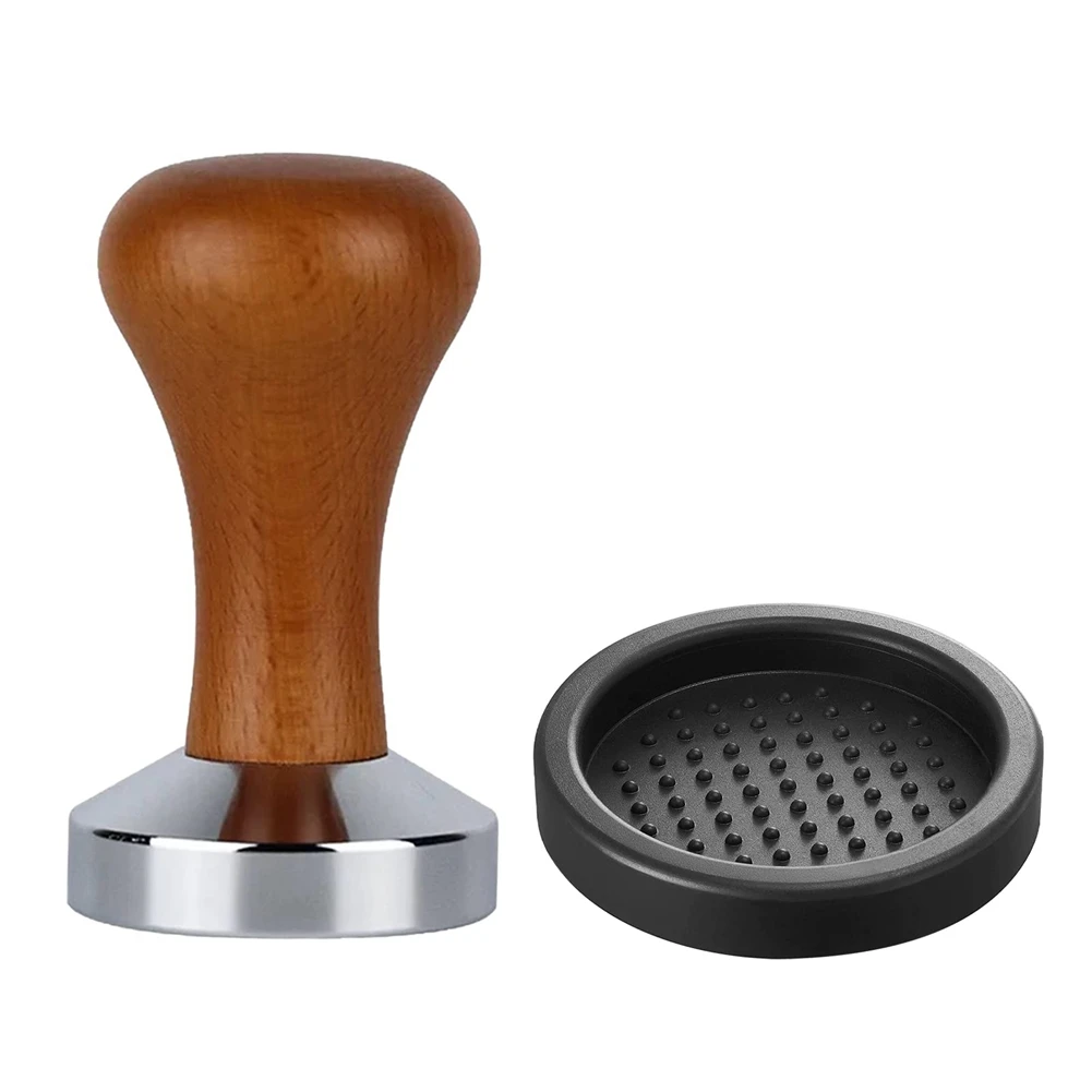 Tamper à café expresso avec polymère inviolable, base plate en aluminium, manche en bois, accessoire pour machines à expresso, 51mm